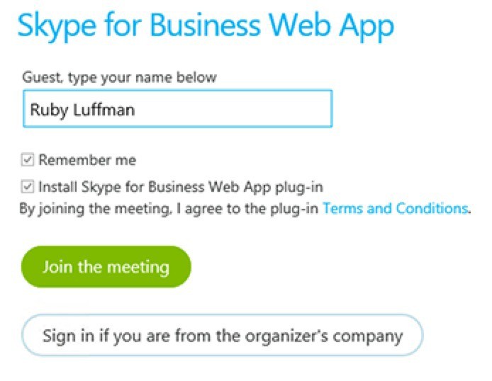 Skype for business web app